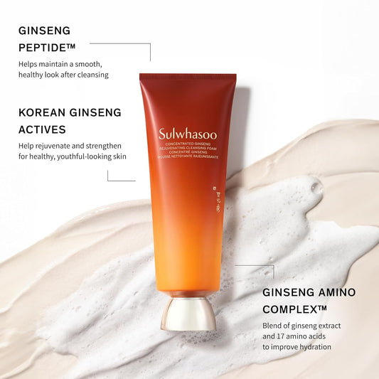Sulwhasoo Concentrated Ginseng Rejuvenating Cleansing Foam | Removes Makeup, Dirt & Impurities, Softens & Refreshes Skin | Korean Skincare Face Wash